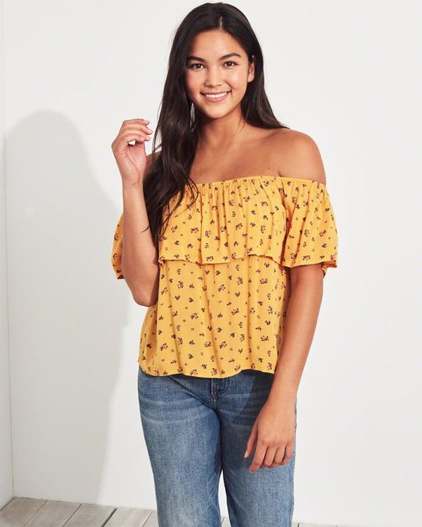 Camicette Hollister Donna Ruffle Off-The-Shoulder Gialle Italia (986YNIOE)